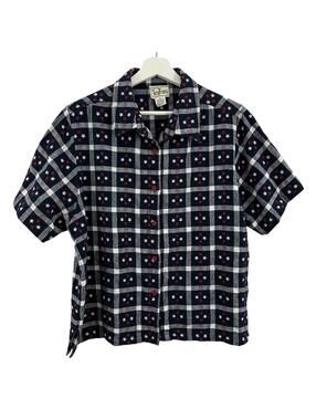 Tantrums Women’s Fourth of July Stars Button Down Short Sleeve Shirt Size XL